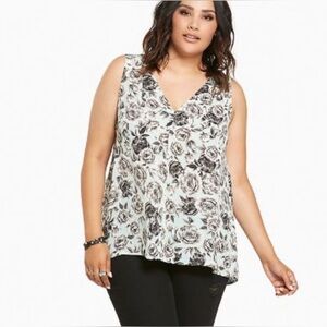 Torrid Mint Green & Black Floral Print Georgette Tank Top Size 3